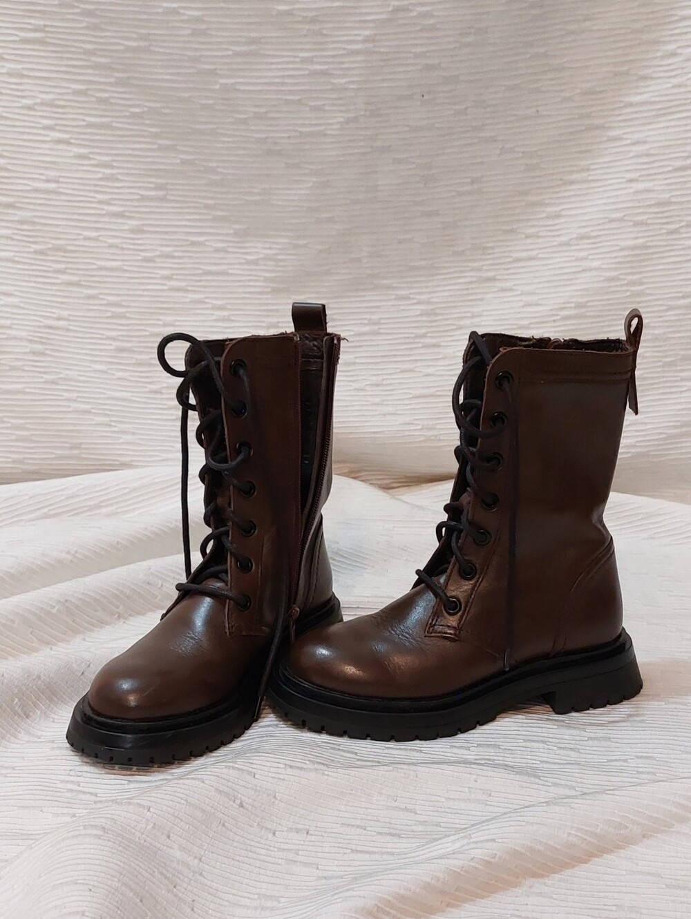 Zara Brown Lace-Up Combat Boots for Kids Size 31